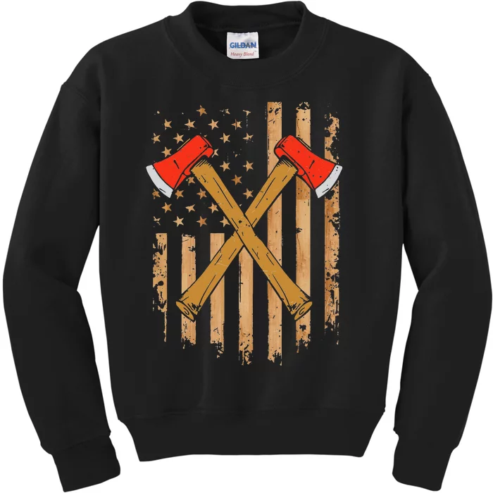 American Flag Axe Throwing Hatchet Thrower Lumberjack Kids Sweatshirt