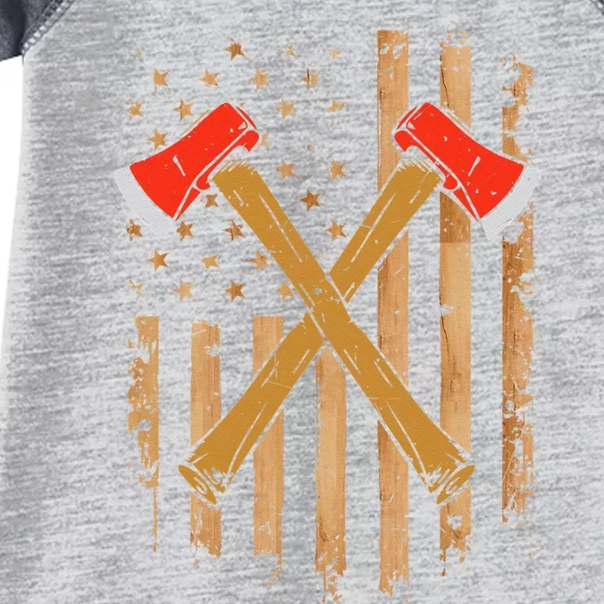 American Flag Axe Throwing Hatchet Thrower Lumberjack Infant Baby Jersey Bodysuit