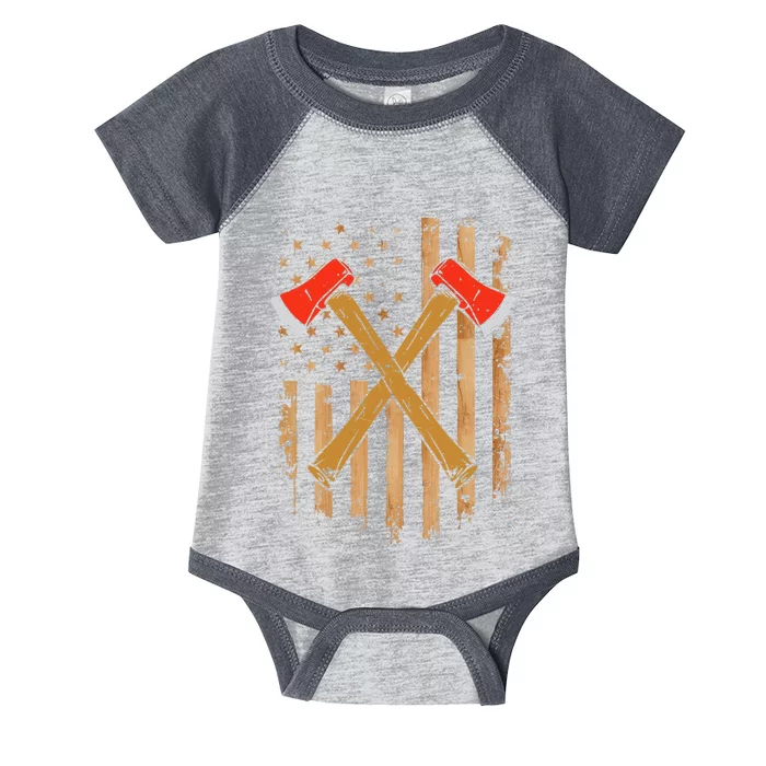 American Flag Axe Throwing Hatchet Thrower Lumberjack Infant Baby Jersey Bodysuit