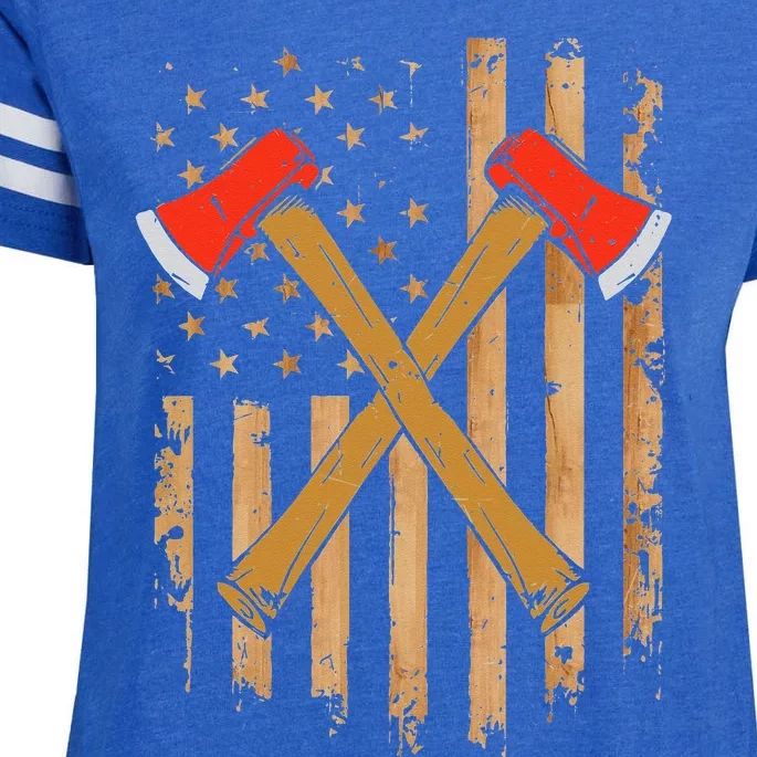 American Flag Axe Throwing Hatchet Thrower Lumberjack Enza Ladies Jersey Football T-Shirt