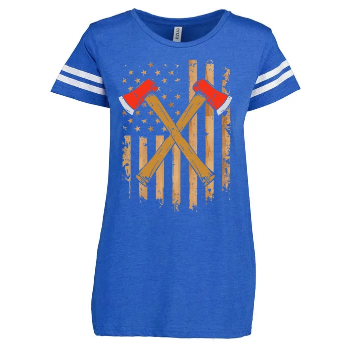 American Flag Axe Throwing Hatchet Thrower Lumberjack Enza Ladies Jersey Football T-Shirt