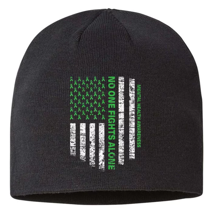 American Flag Alone Mental Health Awareness No One Fights 8 1/2in Sustainable Knit Beanie