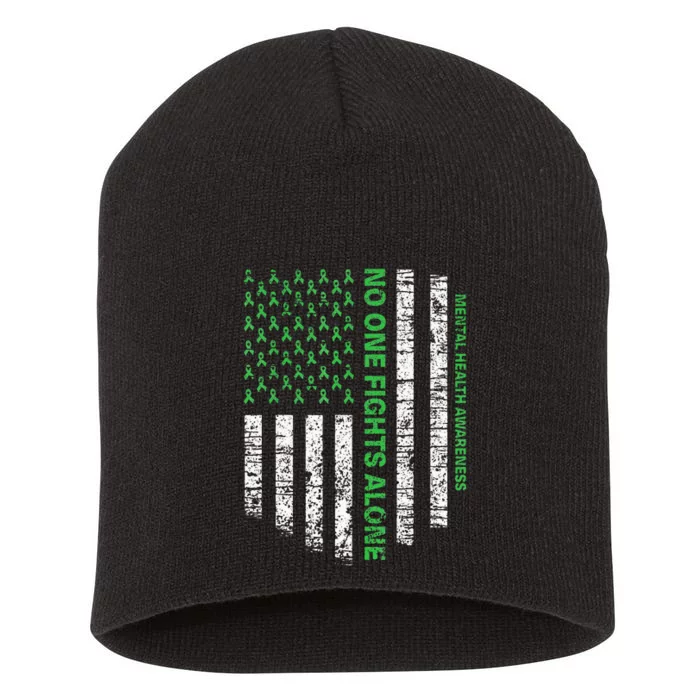 American Flag Alone Mental Health Awareness No One Fights Short Acrylic Beanie