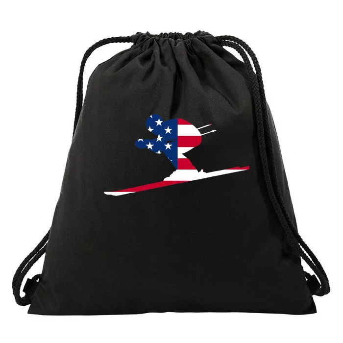 American Flag Alpine Ski Cool USA Flags Skiing Jersey Drawstring Bag