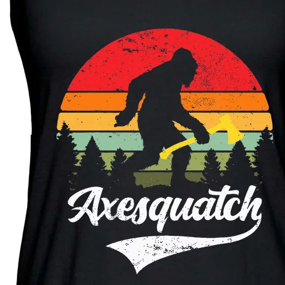 Axesquatch Funny Axe Throwing Retro Axe Thrower Ladies Essential Flowy Tank