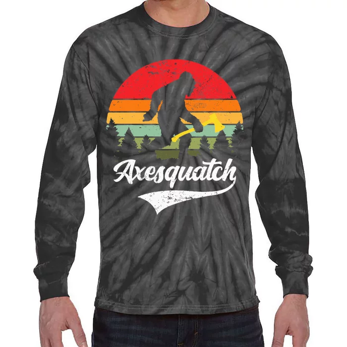 Axesquatch Funny Axe Throwing Retro Axe Thrower Tie-Dye Long Sleeve Shirt