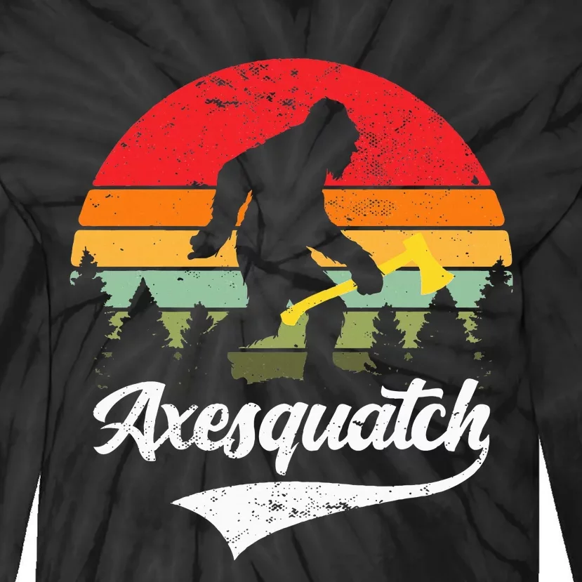 Axesquatch Funny Axe Throwing Retro Axe Thrower Tie-Dye Long Sleeve Shirt