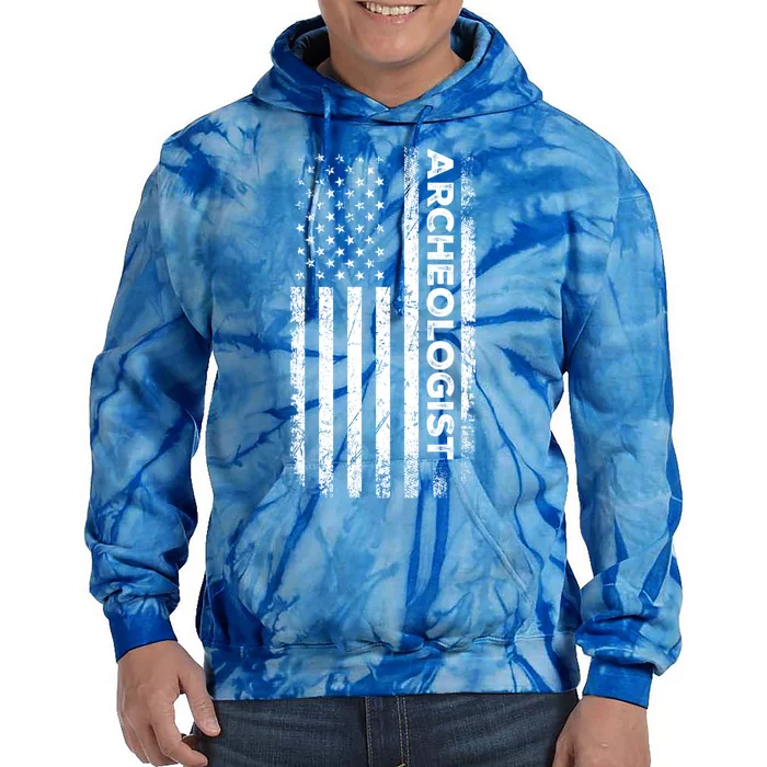 American Flag Archaeologist Funny Archaeology Gift Tie Dye Hoodie