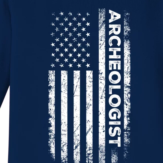 American Flag Archaeologist Funny Archaeology Gift Baby Long Sleeve Bodysuit