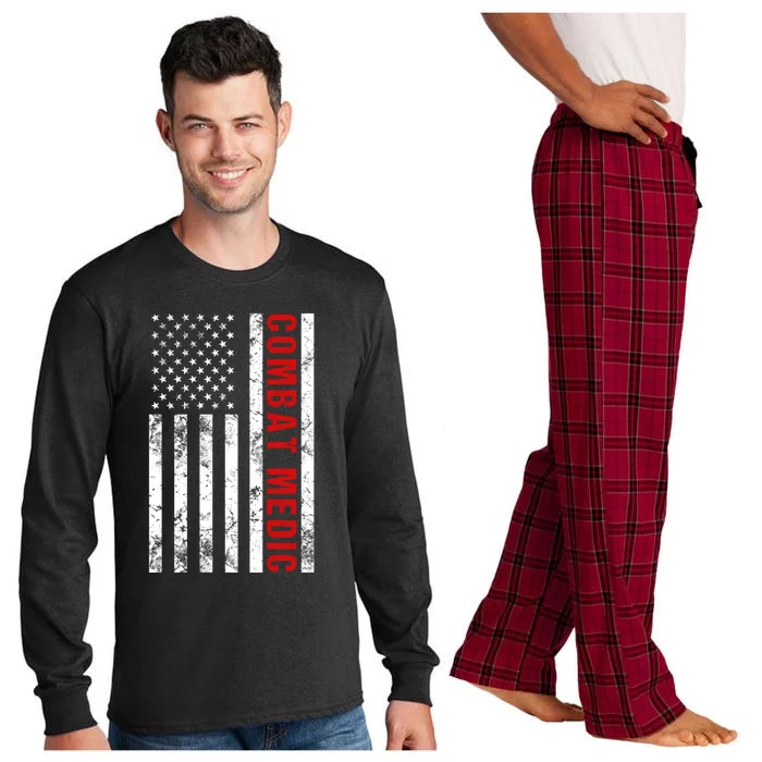 American Flag Army Combat Medic Great Gift Long Sleeve Pajama Set