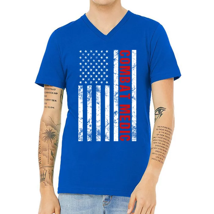 American Flag Army Combat Medic Great Gift V-Neck T-Shirt