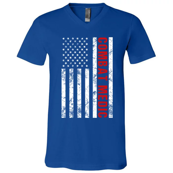 American Flag Army Combat Medic Great Gift V-Neck T-Shirt