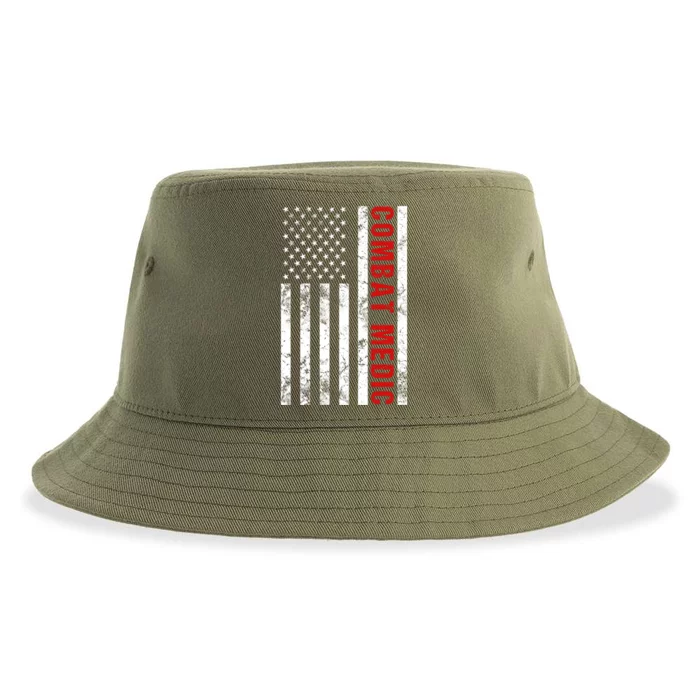 American Flag Army Combat Medic Great Gift Sustainable Bucket Hat