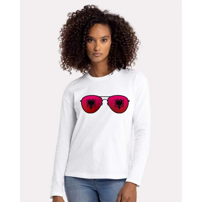 Albania Flag Aviator Sunglasses Womens Cotton Relaxed Long Sleeve T-Shirt