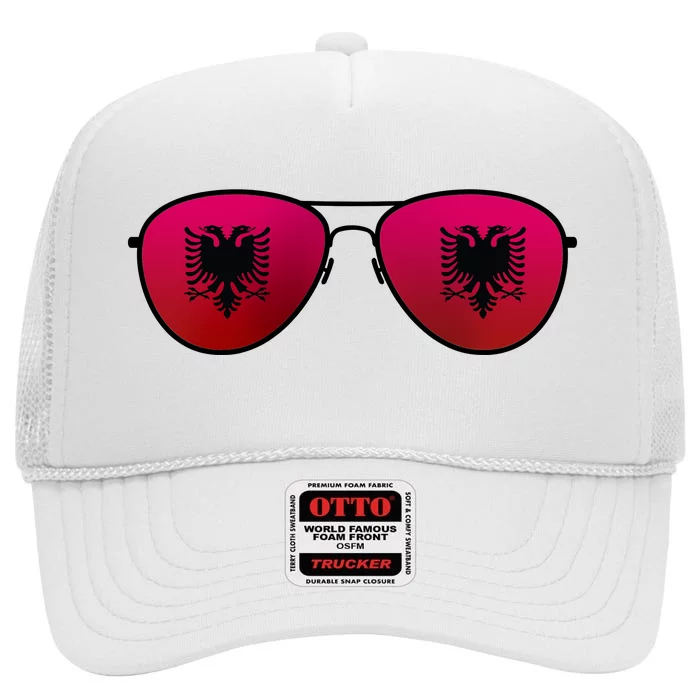 Albania Flag Aviator Sunglasses High Crown Mesh Trucker Hat