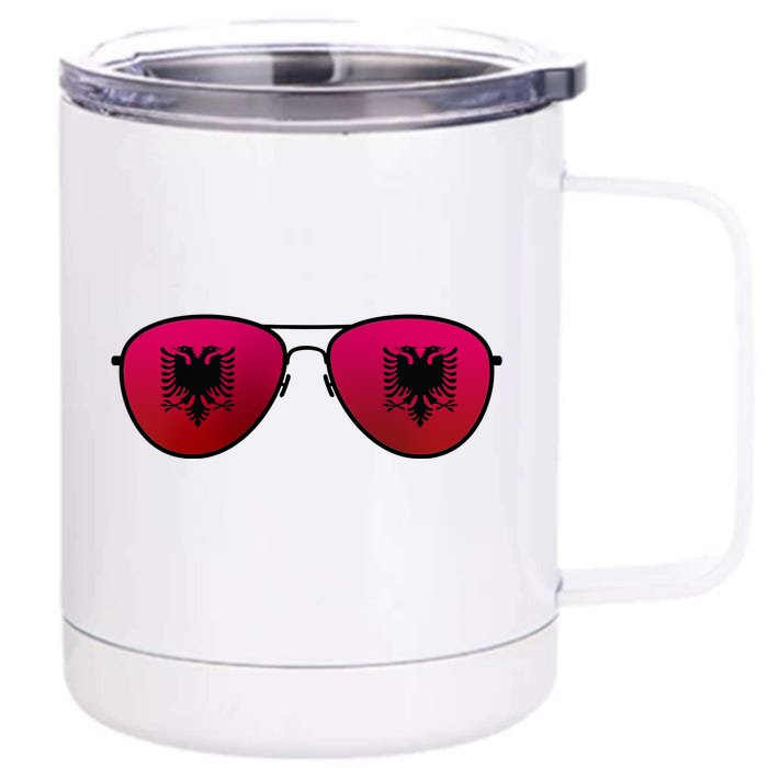 Albania Flag Aviator Sunglasses Front & Back 12oz Stainless Steel Tumbler Cup