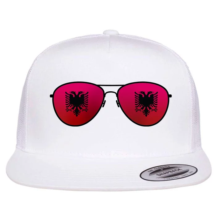 Albania Flag Aviator Sunglasses Flat Bill Trucker Hat