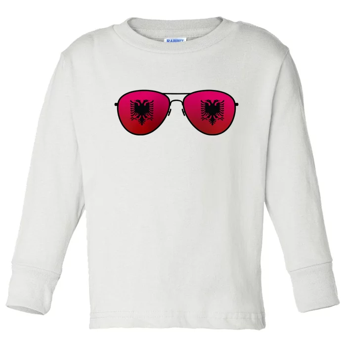 Albania Flag Aviator Sunglasses Toddler Long Sleeve Shirt