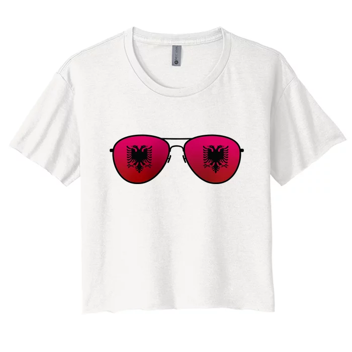 Albania Flag Aviator Sunglasses Women's Crop Top Tee