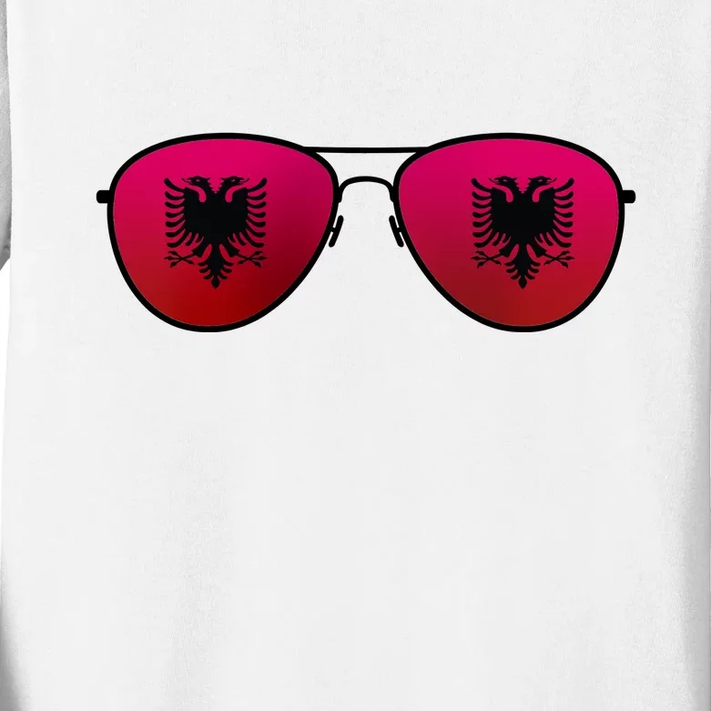 Albania Flag Aviator Sunglasses Kids Long Sleeve Shirt