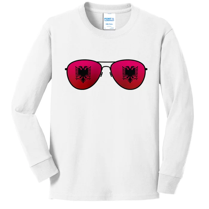 Albania Flag Aviator Sunglasses Kids Long Sleeve Shirt