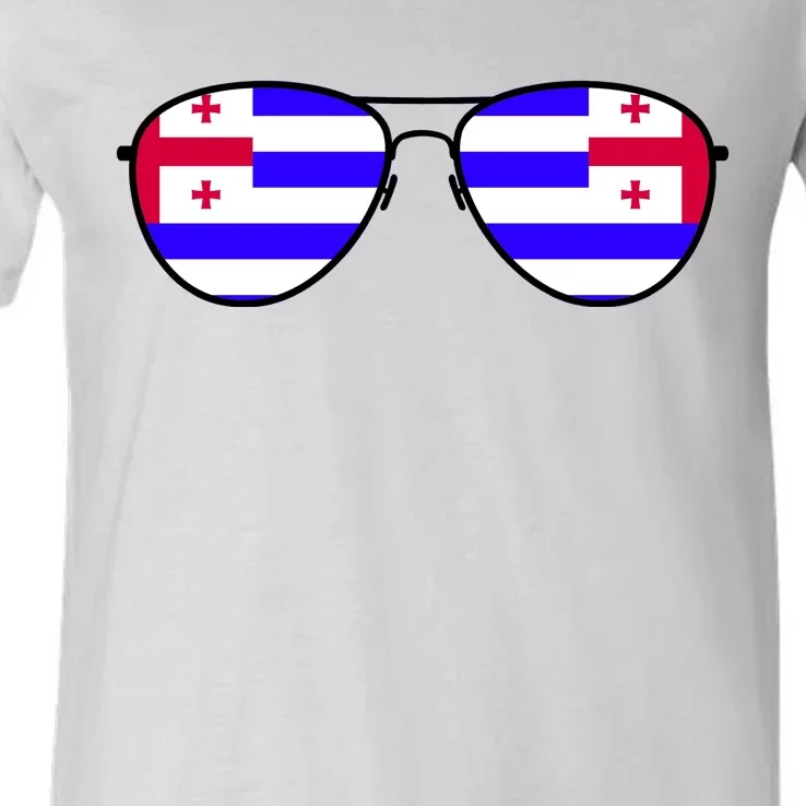 Ajaria Flag Aviator Sunglasses V-Neck T-Shirt