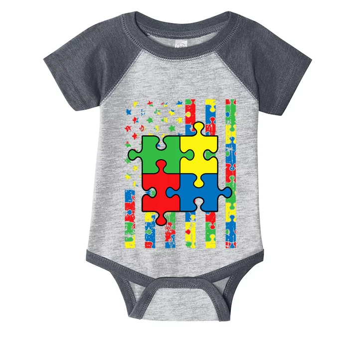 American Flag Autism Awareness Baby Infant Baby Jersey Bodysuit