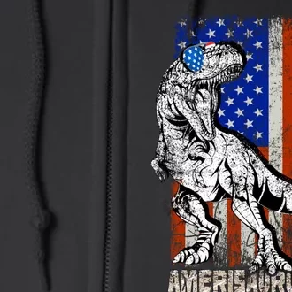 American Flag Amerisaurus 4th July Dinosaur T Rex Full Zip Hoodie