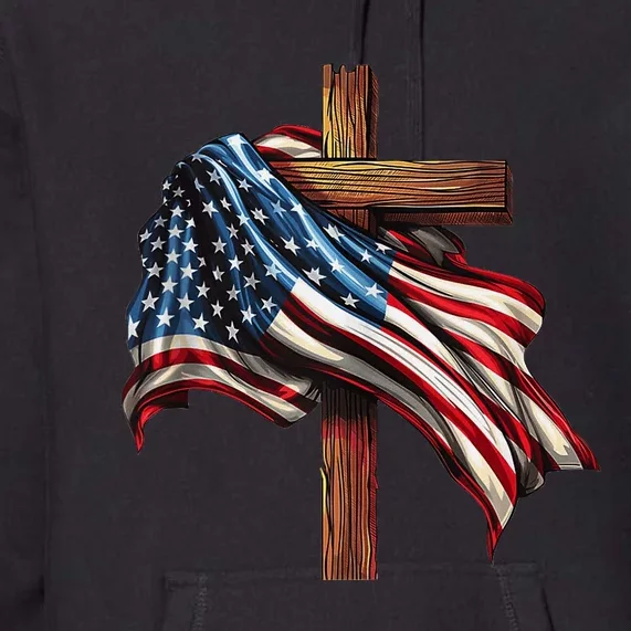 American Flag And Christian Cross Patriotic 4th Of July Premium Hoodie