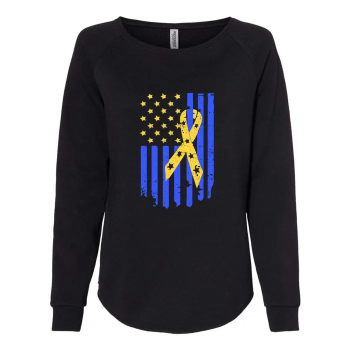 American Flag And Ribbon For Trisomy 21 Down Syndrome Ribbon Gift Womens California Wash Sweatshirt