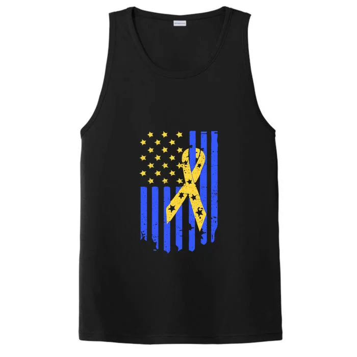 American Flag And Ribbon For Trisomy 21 Down Syndrome Ribbon Gift Performance Tank