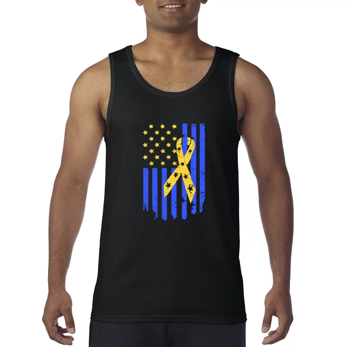 American Flag And Ribbon For Trisomy 21 Down Syndrome Ribbon Gift Tank Top