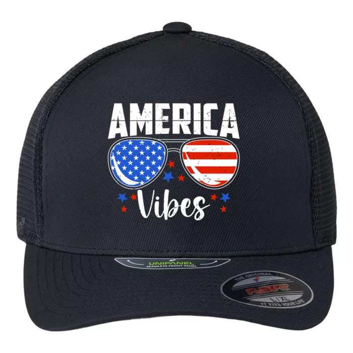 American Flag America Vibes 4th Of July Gift Flexfit Unipanel Trucker Cap