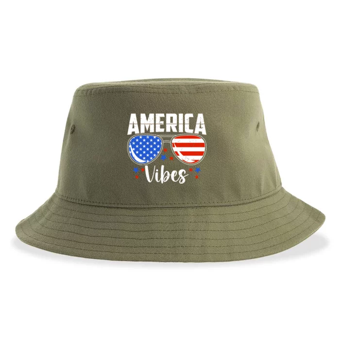 American Flag America Vibes 4th Of July Gift Sustainable Bucket Hat