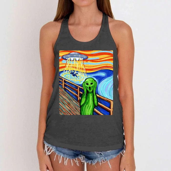 Alien Funny Alien Alien Lover UFO Women's Knotted Racerback Tank