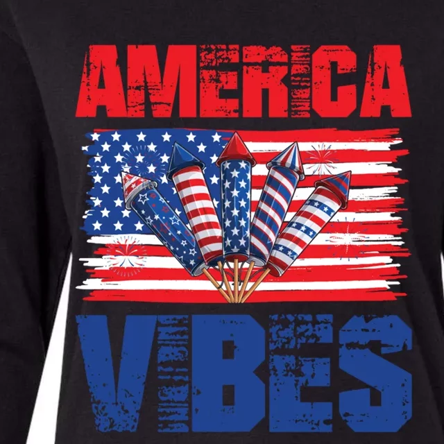 American Flag America Vibes 4th Of July Great Gift Womens Cotton Relaxed Long Sleeve T-Shirt