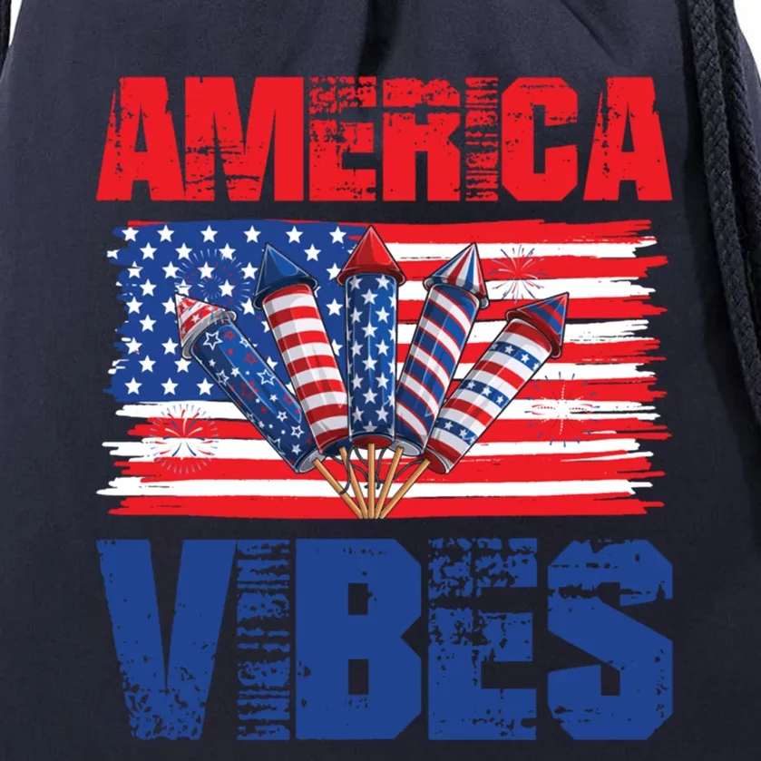 American Flag America Vibes 4th Of July Great Gift Drawstring Bag