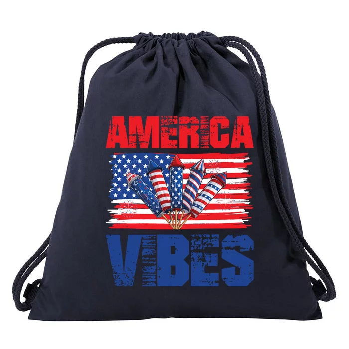 American Flag America Vibes 4th Of July Great Gift Drawstring Bag