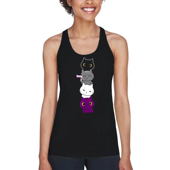 Asexuality Flag Animal Cat Ace Pride Demisexual Gift Asexual Women's Racerback Tank