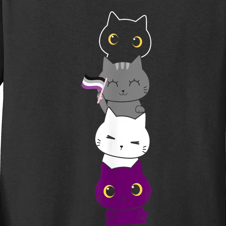 Asexuality Flag Animal Cat Ace Pride Demisexual Gift Asexual Kids Long Sleeve Shirt