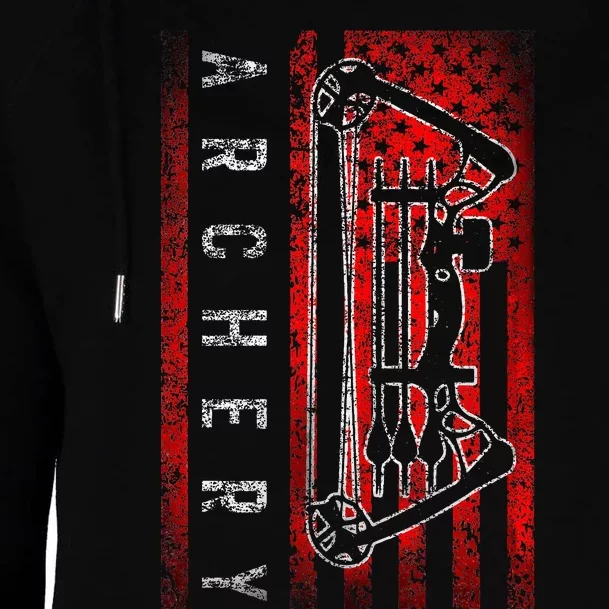 American Flag Archery Bowhunting Bow Deer Womens Funnel Neck Pullover Hood