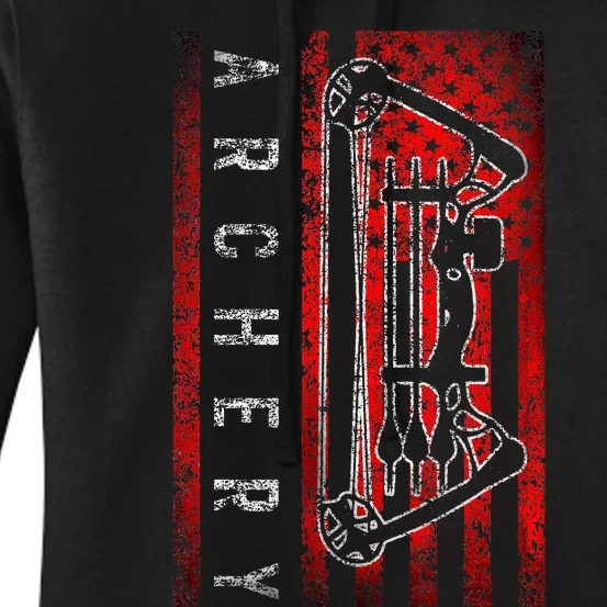 American Flag Archery Bowhunting Bow Deer Women's Pullover Hoodie