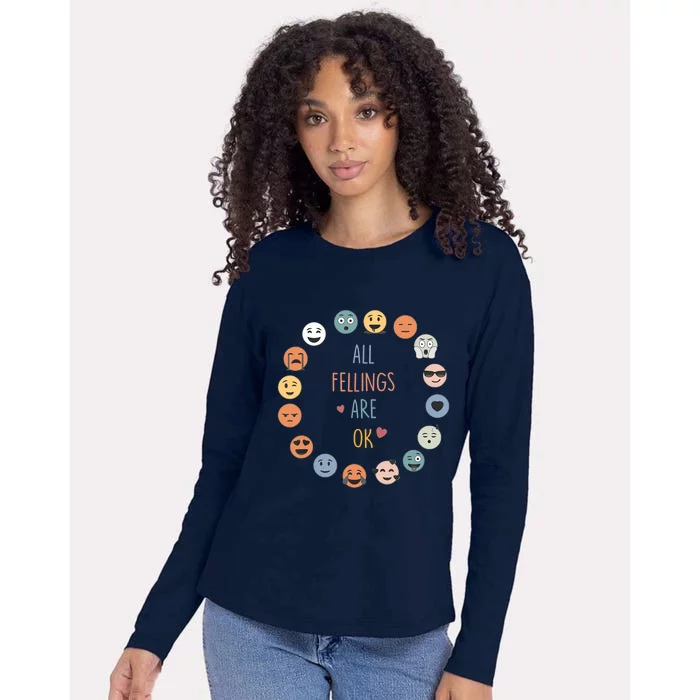 All Feeling Are Okay Funny School Teacher Psychologist Womens Cotton Relaxed Long Sleeve T-Shirt