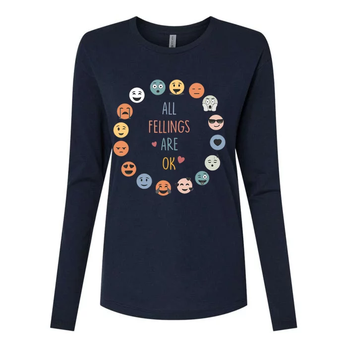 All Feeling Are Okay Funny School Teacher Psychologist Womens Cotton Relaxed Long Sleeve T-Shirt