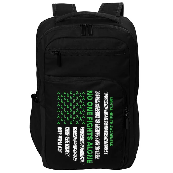 American Flag Alone Mental Health Awareness No One Fights Impact Tech Backpack