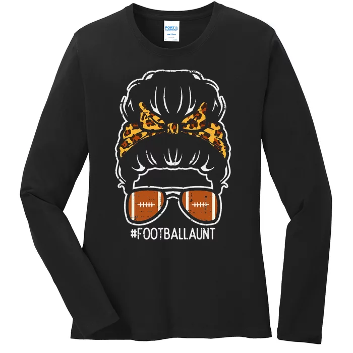 American Football Aunt Leopard Bun Family Aunty Auntie Ladies Long Sleeve Shirt