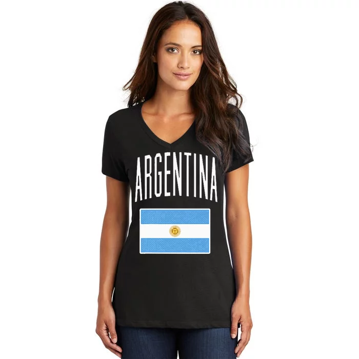 Argentina Flag Argentine Football Soccer Fan Women's V-Neck T-Shirt