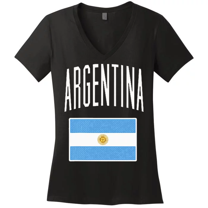 Argentina Flag Argentine Football Soccer Fan Women's V-Neck T-Shirt