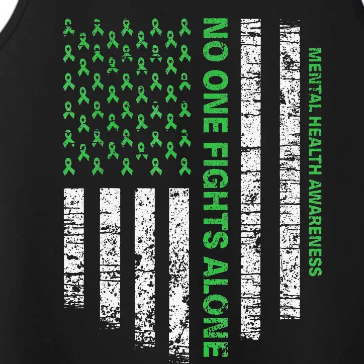 American Flag Alone Mental Health Awareness No One Fights Performance Tank