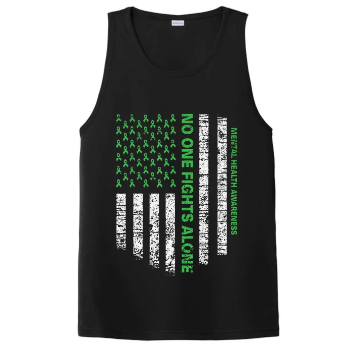 American Flag Alone Mental Health Awareness No One Fights Performance Tank